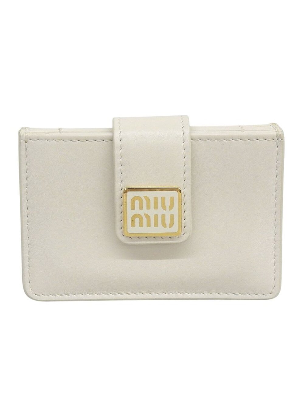 Miu Miu Leather Business Card Case Ivory Gold